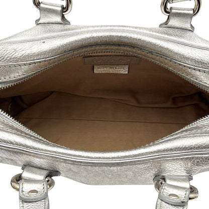 Dolce & Gabbana Hand Bag Tote Purse Leather Silver Authentic