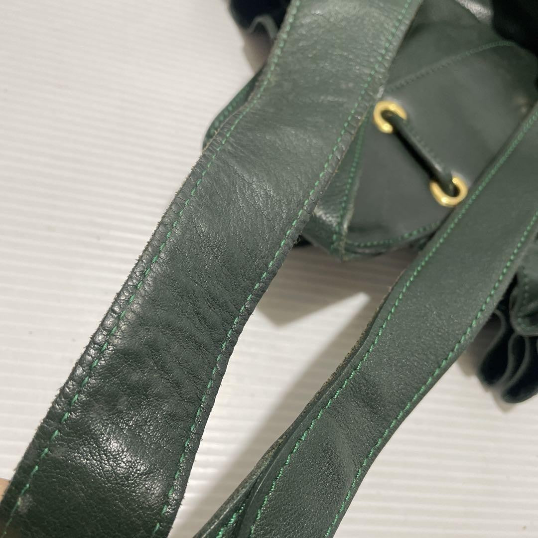 Longchamp shoulder bag Purse Green Grained Leather Used Women's Authentic