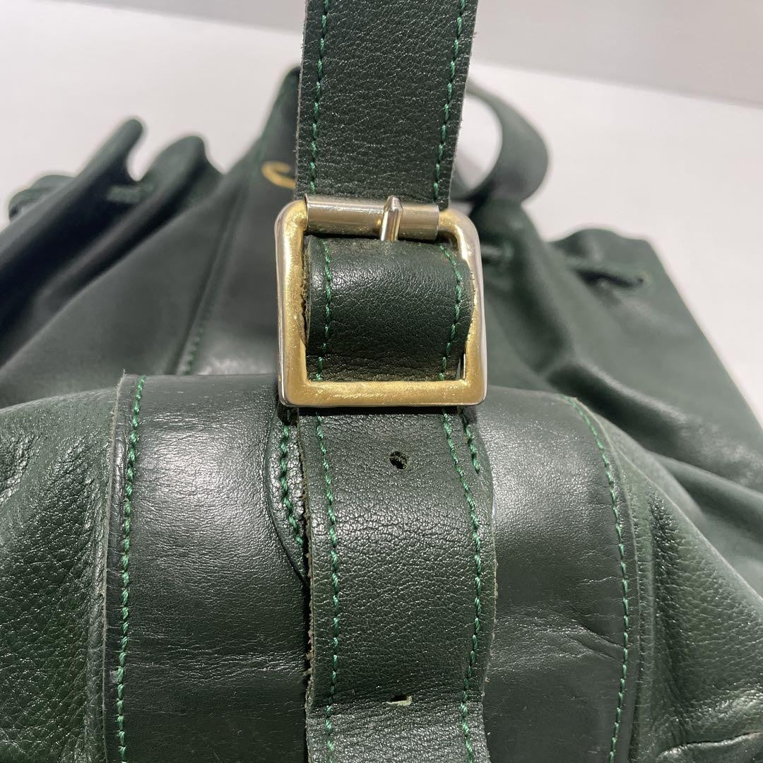 Longchamp shoulder bag Purse Green Grained Leather Used Women's Authentic