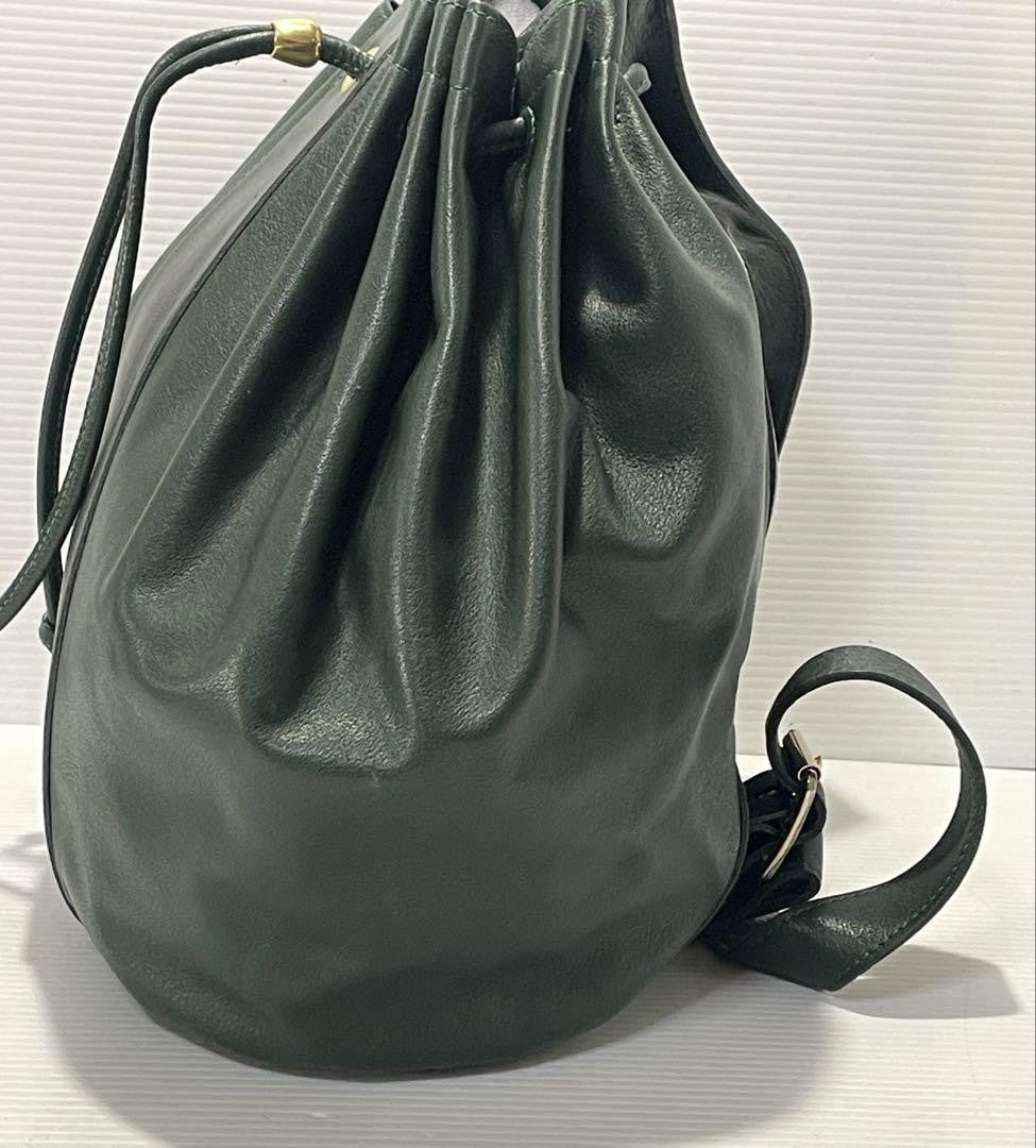 Longchamp shoulder bag Purse Green Grained Leather Used Women's Authentic