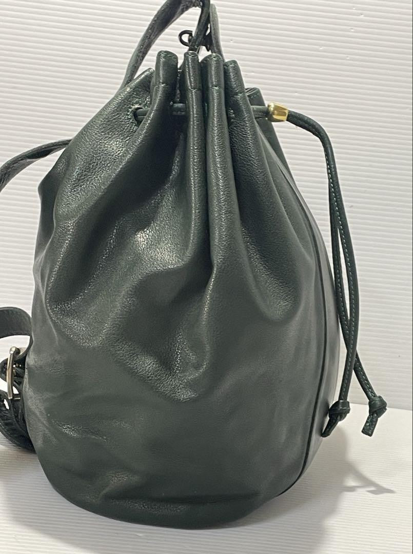 Longchamp shoulder bag Purse Green Grained Leather Used Women's Authentic