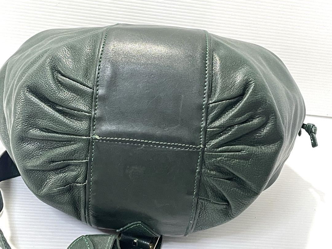 Longchamp shoulder bag Purse Green Grained Leather Used Women's Authentic