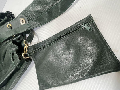Longchamp shoulder bag Purse Green Grained Leather Used Women's Authentic
