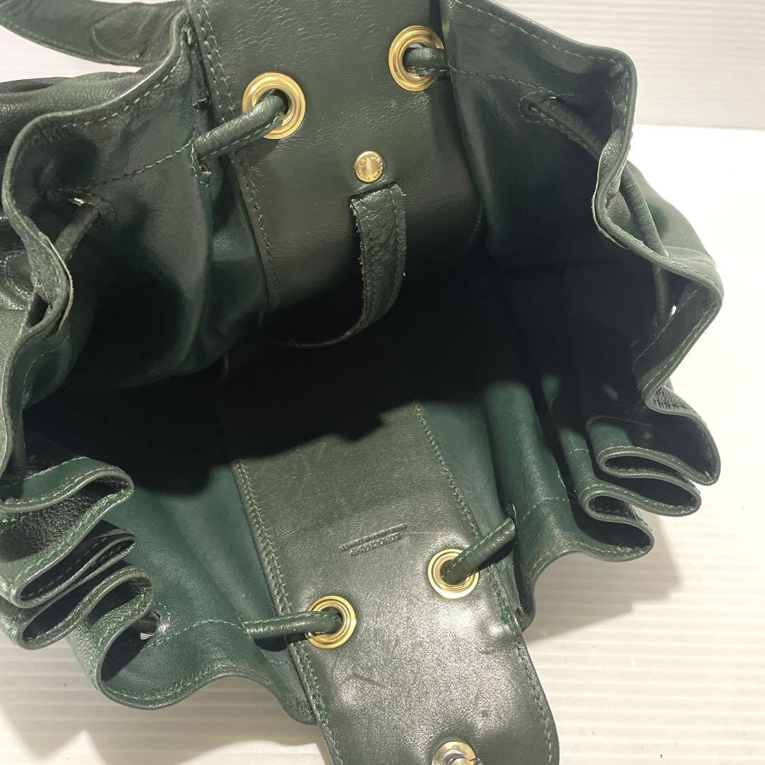 Longchamp shoulder bag Purse Green Grained Leather Used Women's Authentic