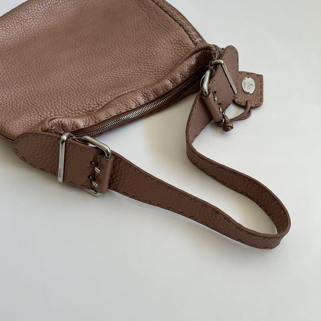 FENDI Shoulder Bag Purse Selleria Leather Pink Authentic