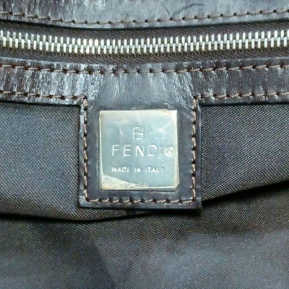 FENDI Hand Bag Tote Purse Corduroy Canvas Leather Beige Brown Authentic