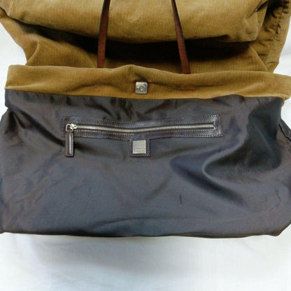 FENDI Hand Bag Tote Purse Corduroy Canvas Leather Beige Brown Authentic