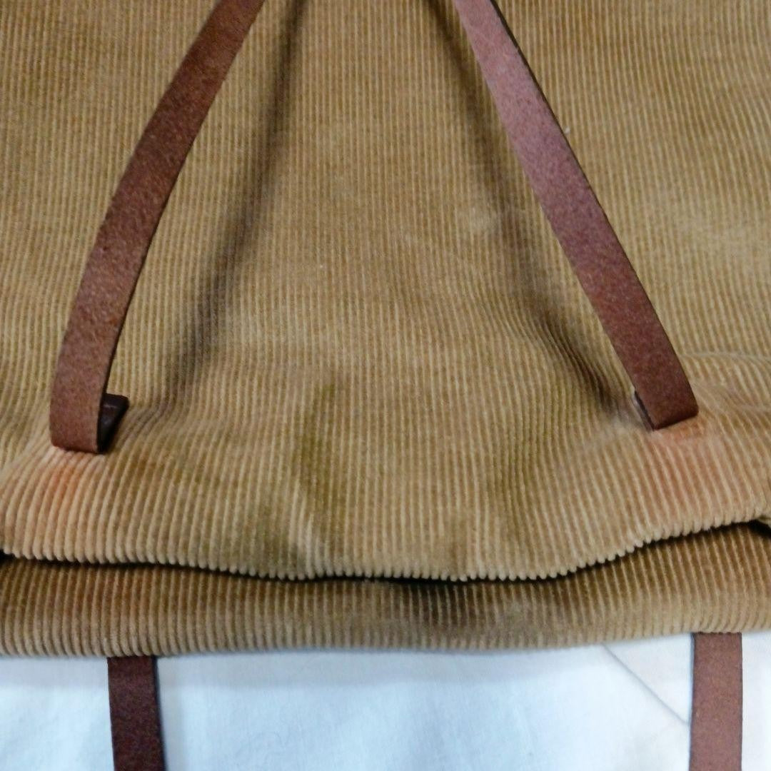 FENDI Hand Bag Tote Purse Corduroy Canvas Leather Beige Brown Authentic