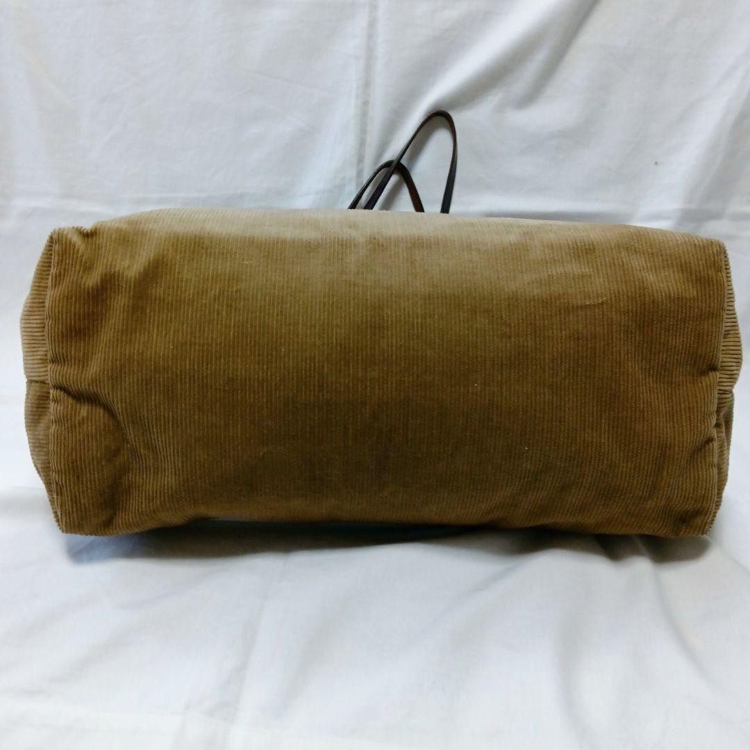 FENDI Hand Bag Tote Purse Corduroy Canvas Leather Beige Brown Authentic
