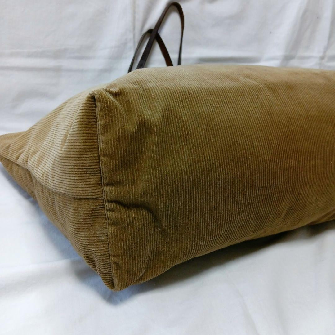 FENDI Hand Bag Tote Purse Corduroy Canvas Leather Beige Brown Authentic