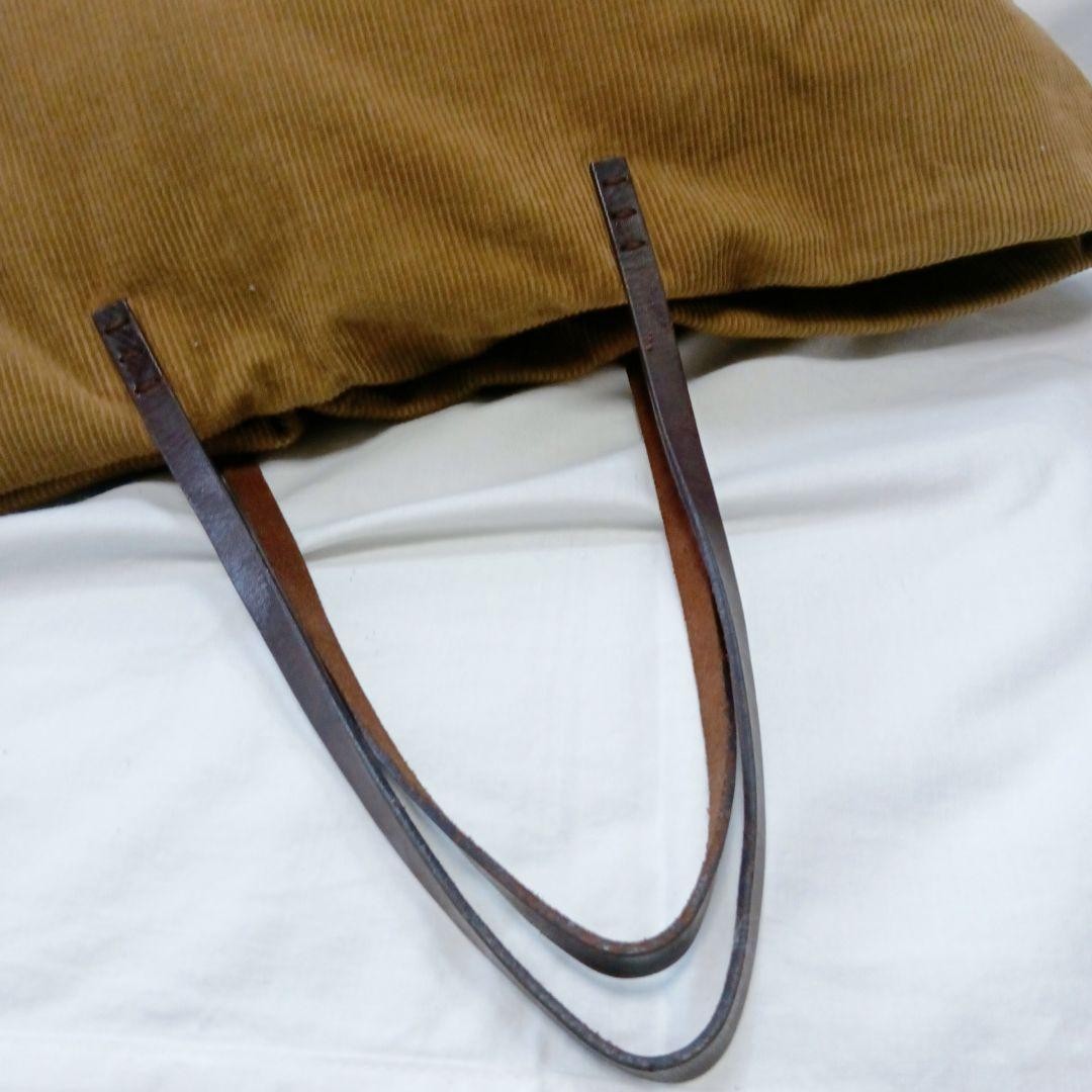 FENDI Hand Bag Tote Purse Corduroy Canvas Leather Beige Brown Authentic