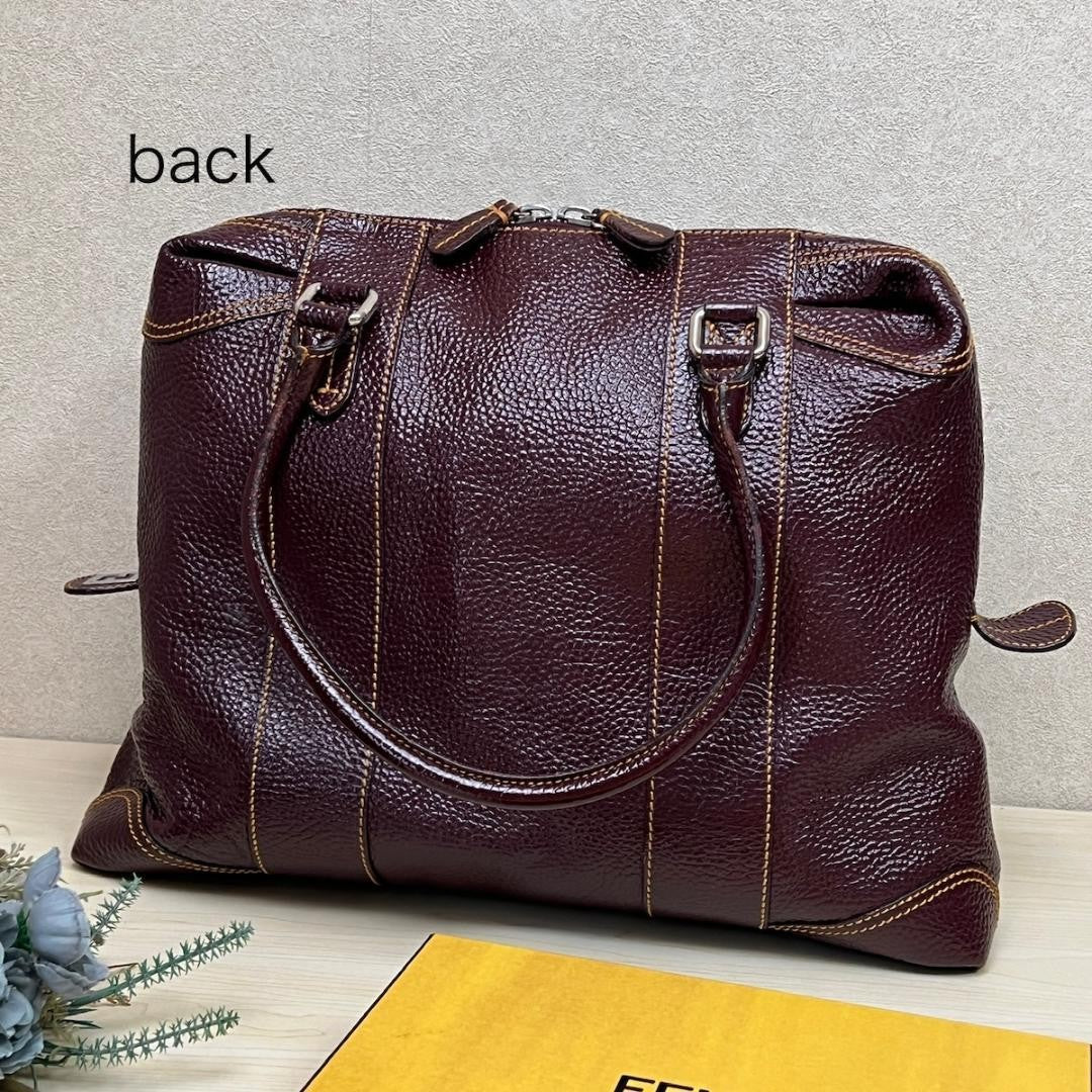FENDI Hand Bag Tote Purse Leather Bordeaux Authentic