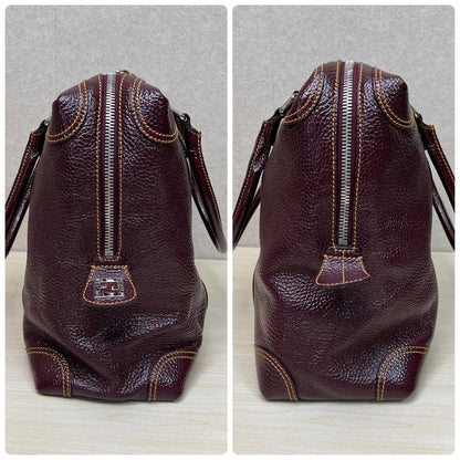 FENDI Hand Bag Tote Purse Leather Bordeaux Authentic