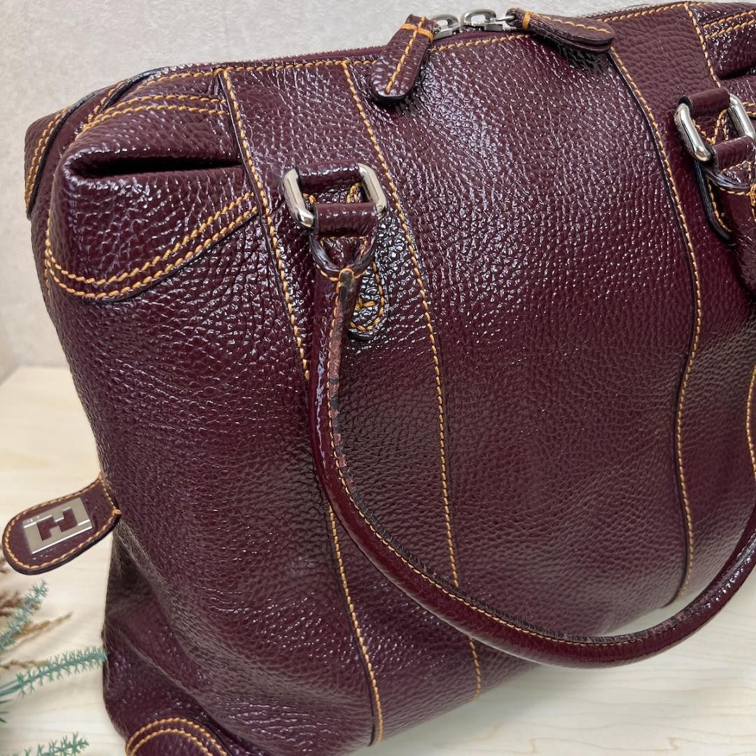 FENDI Hand Bag Tote Purse Leather Bordeaux Authentic