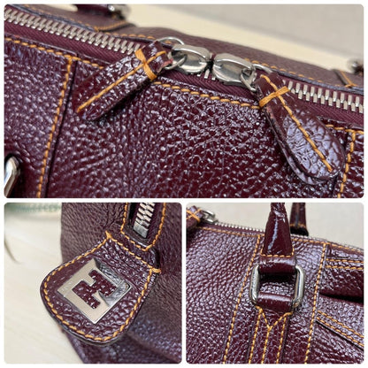 FENDI Hand Bag Tote Purse Leather Bordeaux Authentic