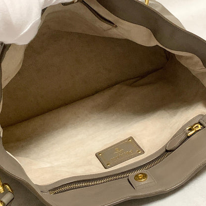 PRADA Bag Logo Shoulder Hand Tote Purse Leather Gray Gold Used Authentic