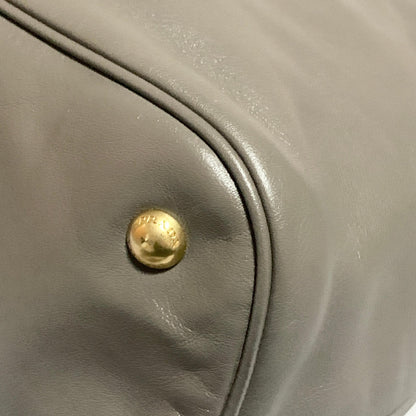 PRADA Bag Logo Shoulder Hand Tote Purse Leather Gray Gold Used Authentic
