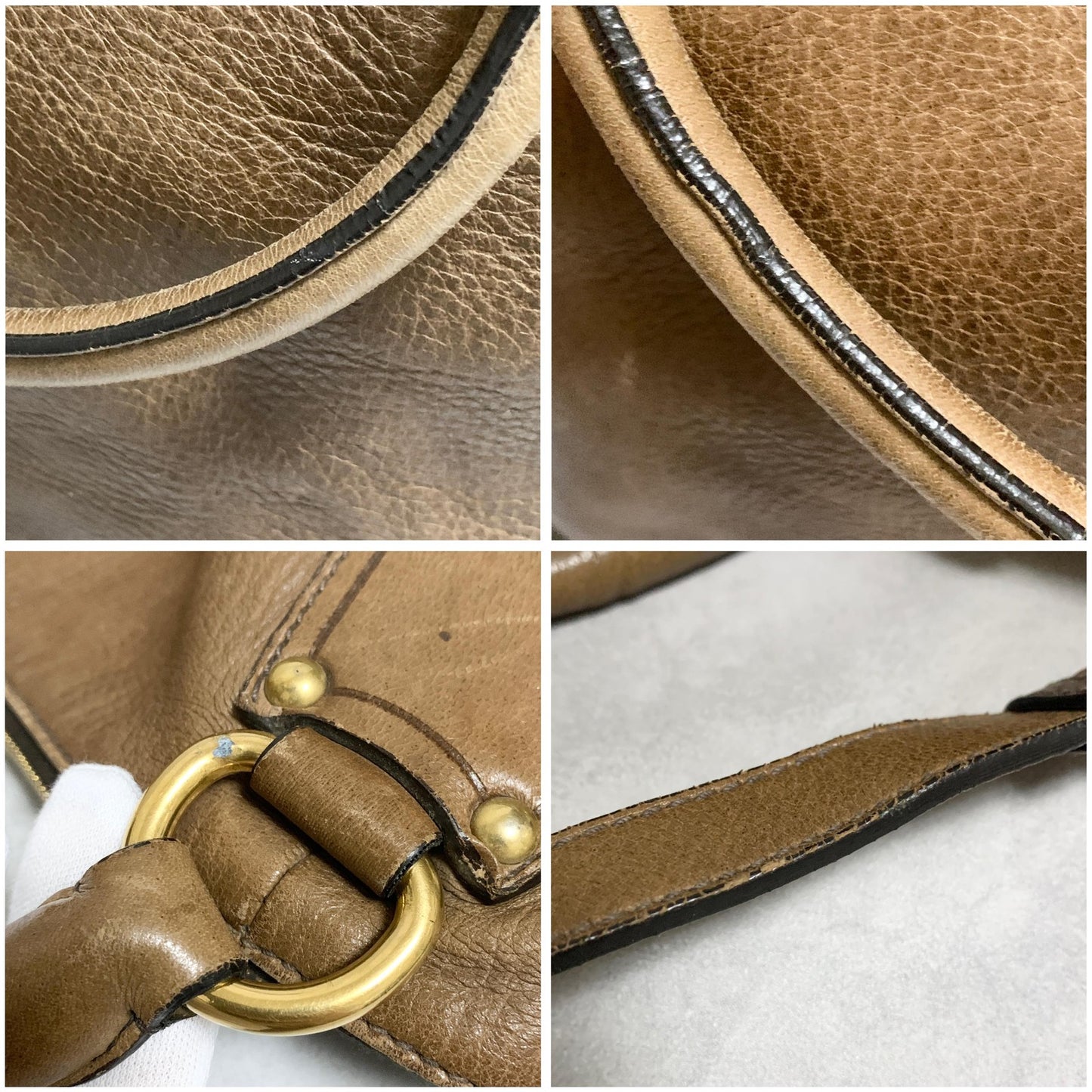 PRADA Bag convertible Shoulder Hand Tote Logo Purse Leather Brown Gold Used Auth