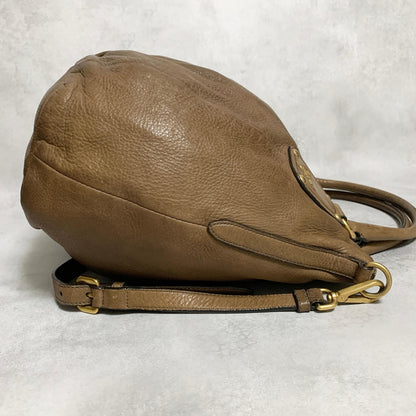 PRADA Bag convertible Shoulder Hand Tote Logo Purse Leather Brown Gold Used Auth