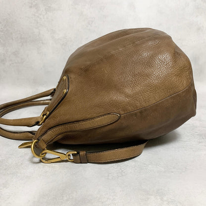 PRADA Bag convertible Shoulder Hand Tote Logo Purse Leather Brown Gold Used Auth