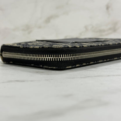 Christian Dior Wallet Oblique Round Zip Long Purse Leather Canvas Beige Black