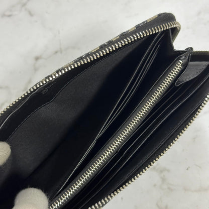 Christian Dior Wallet Oblique Round Zip Long Purse Leather Canvas Beige Black