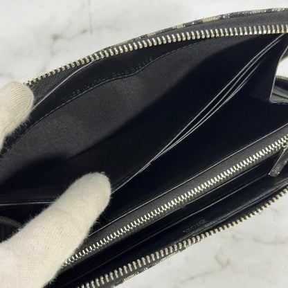 Christian Dior Wallet Oblique Round Zip Long Purse Leather Canvas Beige Black