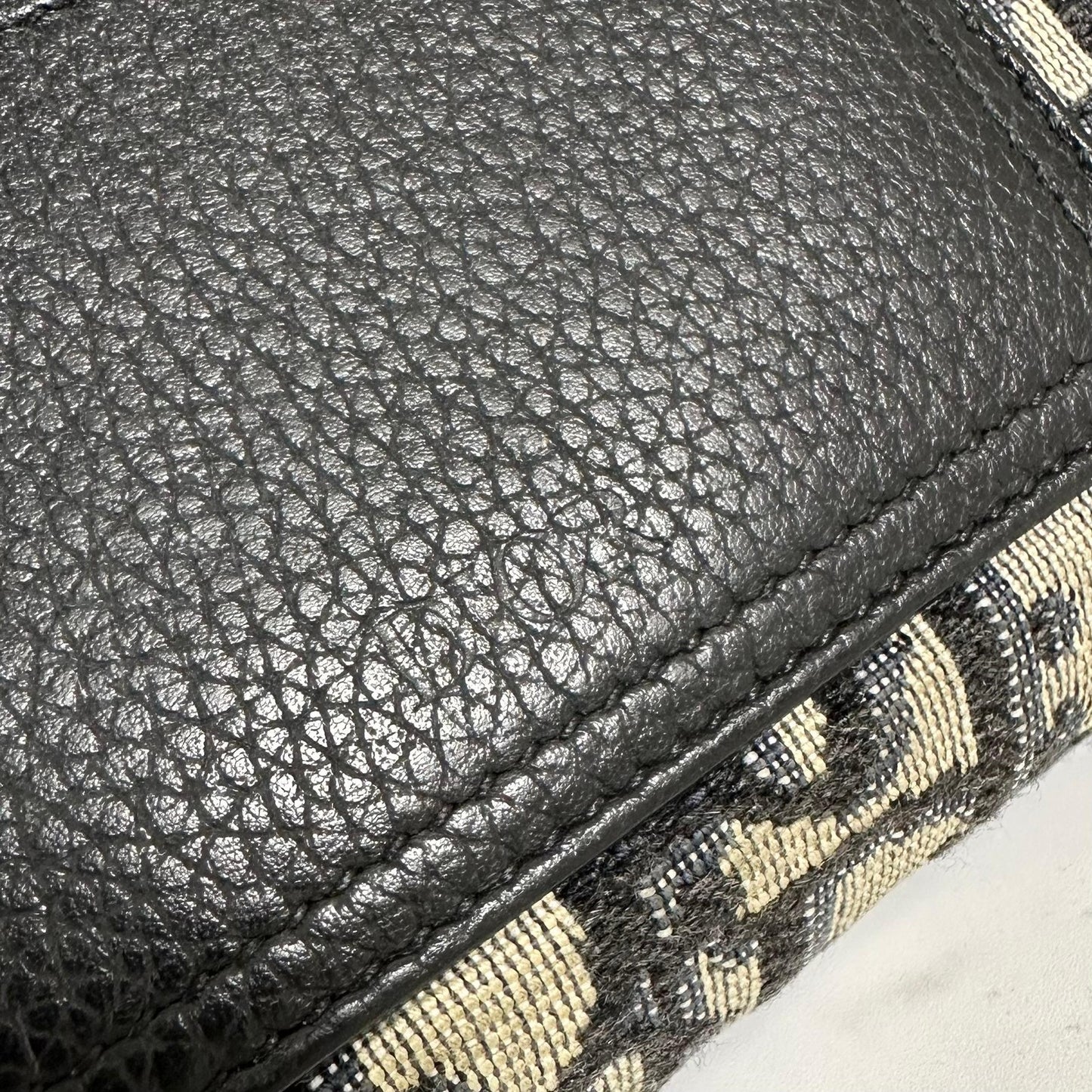 Christian Dior Wallet Oblique Round Zip Long Purse Leather Canvas Beige Black