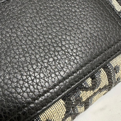 Christian Dior Wallet Oblique Round Zip Long Purse Leather Canvas Beige Black