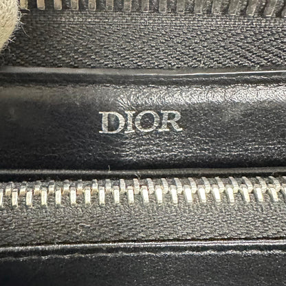 Christian Dior Wallet Oblique Round Zip Long Purse Leather Canvas Beige Black