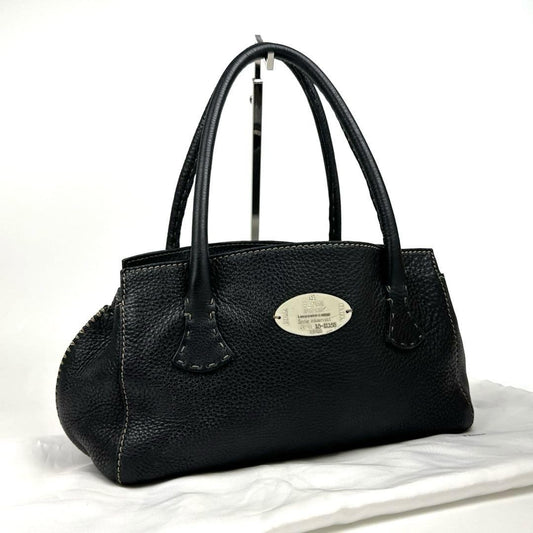 FENDI Hand Bag Tote Purse Selleria Leather Black Authentic