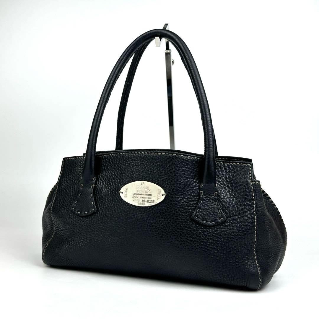 FENDI Hand Bag Tote Purse Selleria Leather Black Authentic
