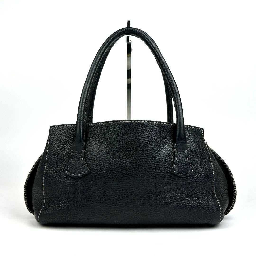 FENDI Hand Bag Tote Purse Selleria Leather Black Authentic