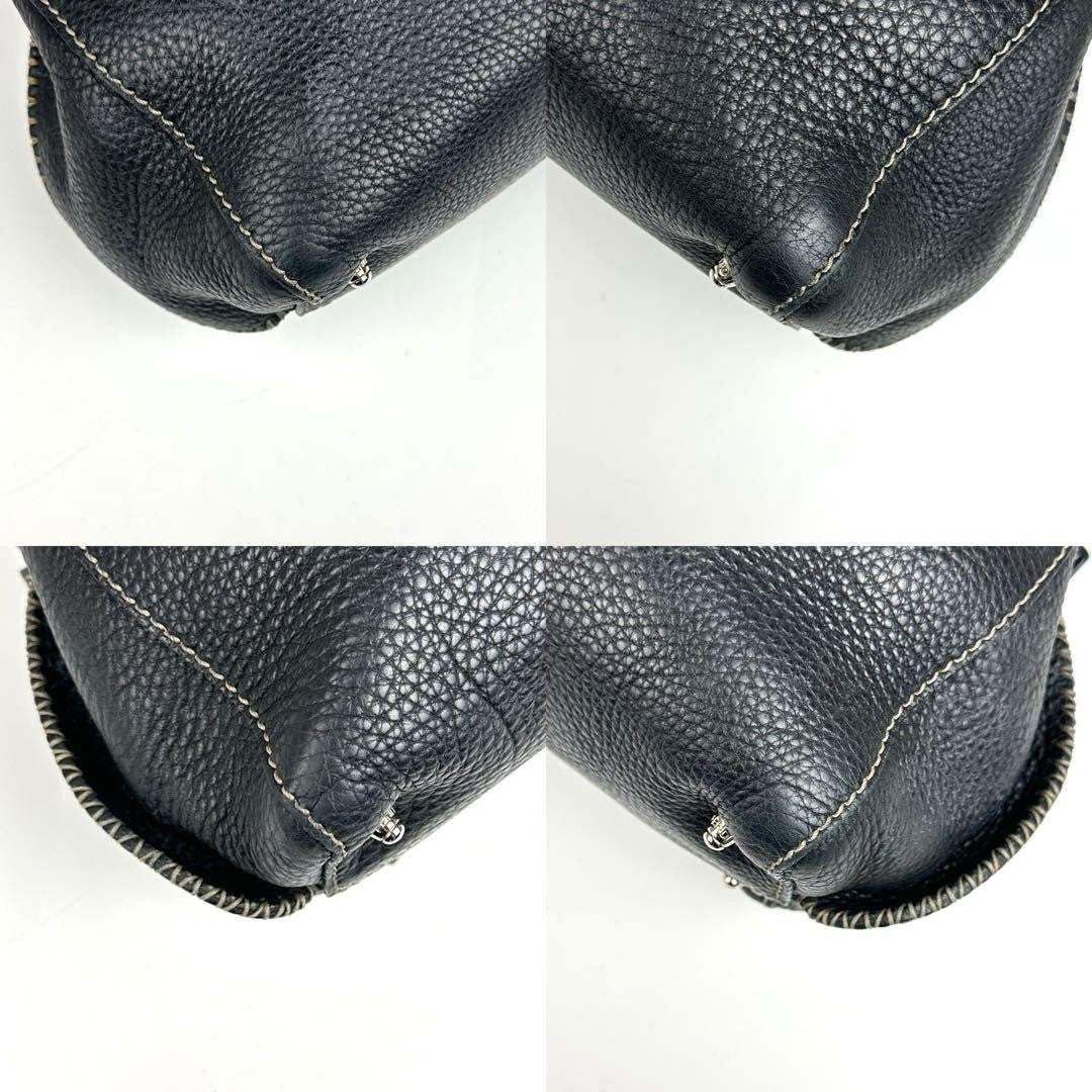 FENDI Hand Bag Tote Purse Selleria Leather Black Authentic