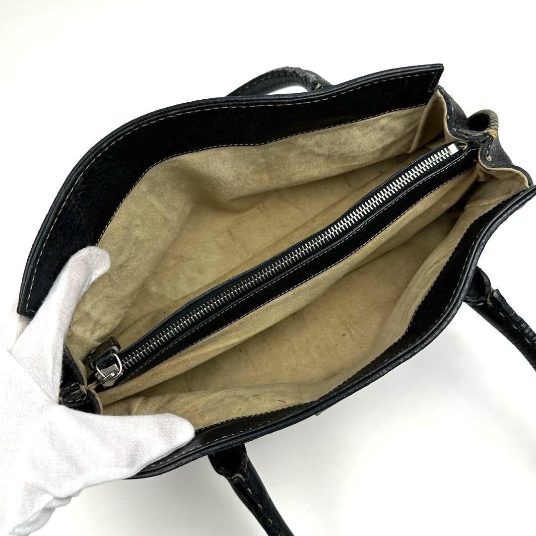 FENDI Hand Bag Tote Purse Selleria Leather Black Authentic