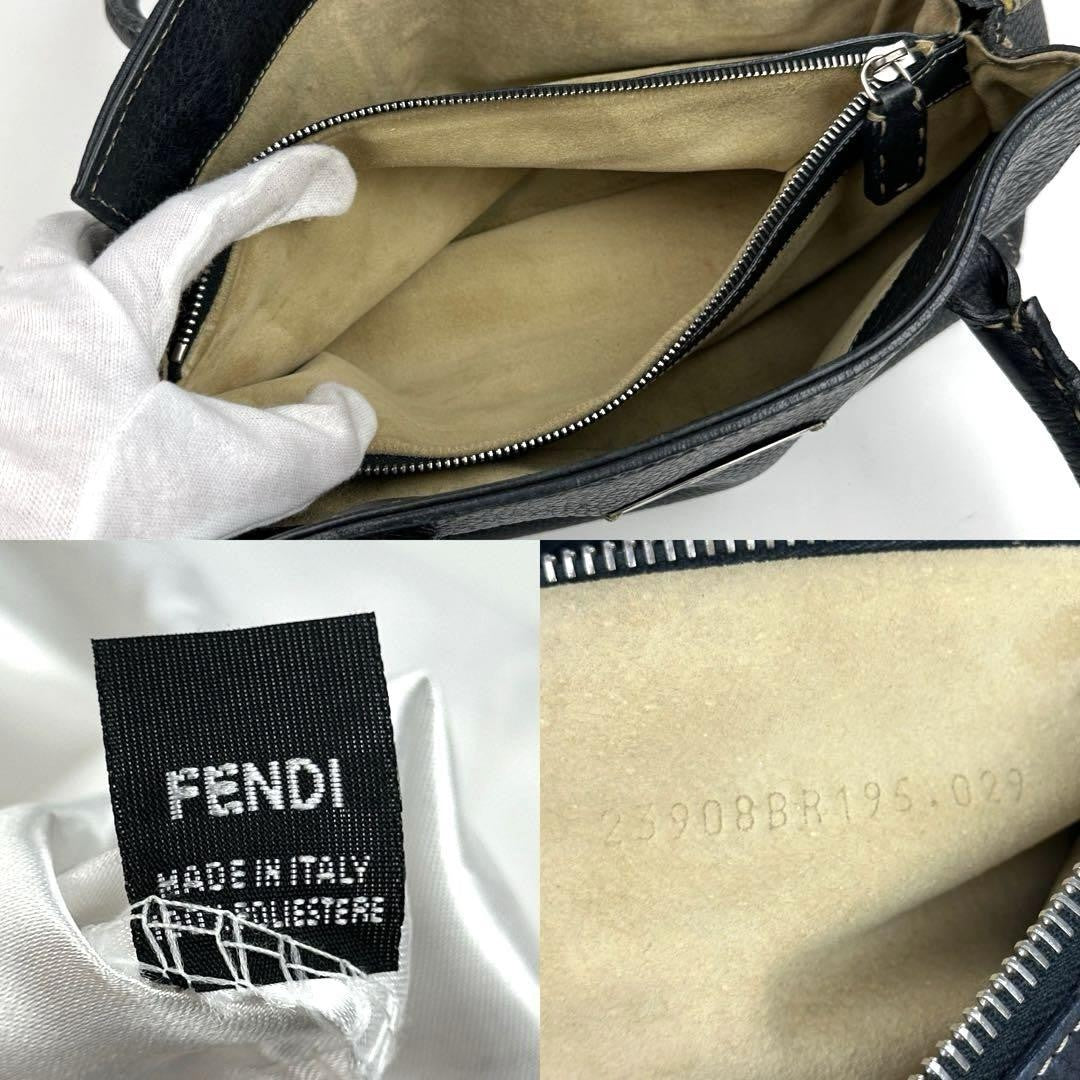 FENDI Hand Bag Tote Purse Selleria Leather Black Authentic