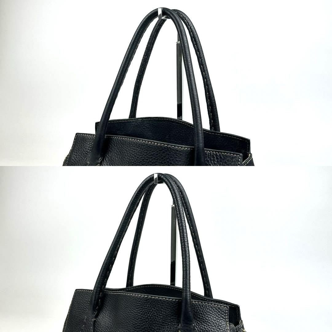 FENDI Hand Bag Tote Purse Selleria Leather Black Authentic