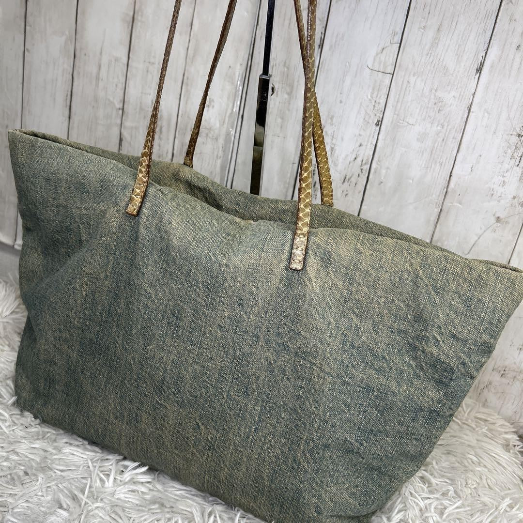 FENDI Hand Bag Tote Purse Denim Blue Authentic