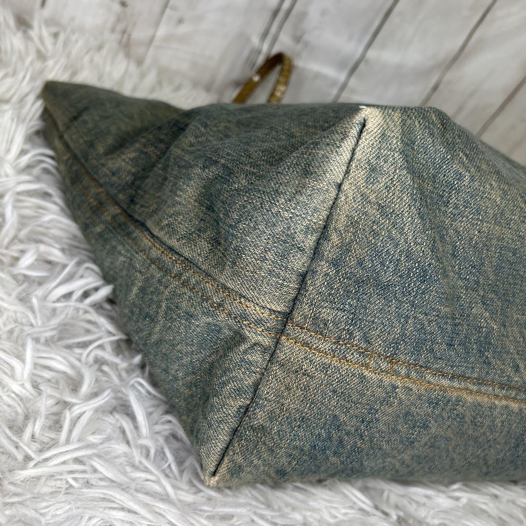 FENDI Hand Bag Tote Purse Denim Blue Authentic