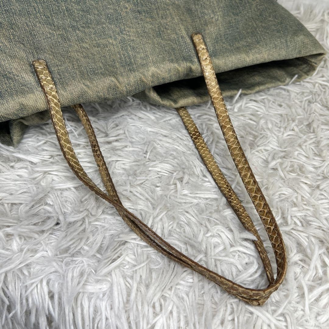 FENDI Hand Bag Tote Purse Denim Blue Authentic