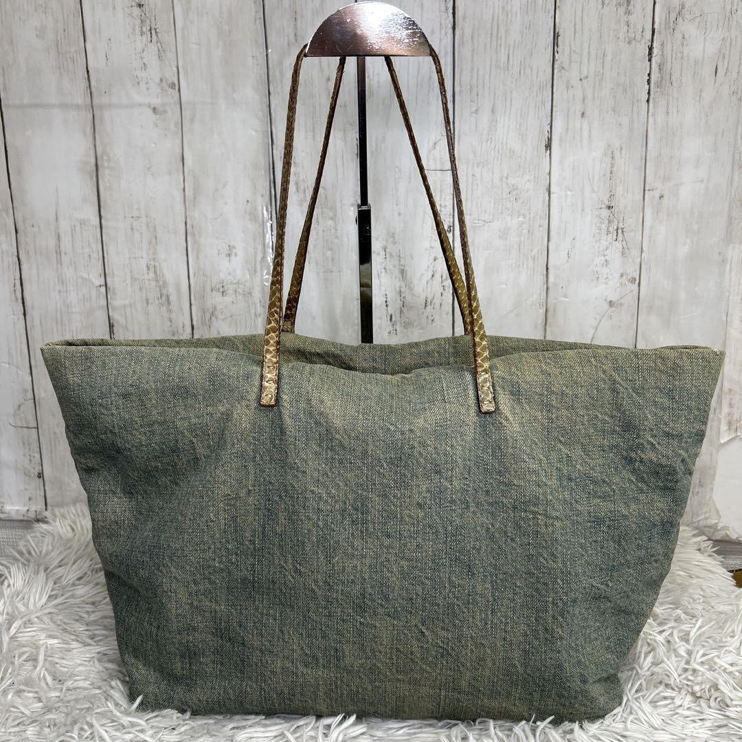 FENDI Hand Bag Tote Purse Denim Blue Authentic