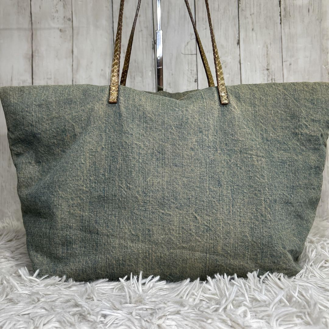 FENDI Hand Bag Tote Purse Denim Blue Authentic