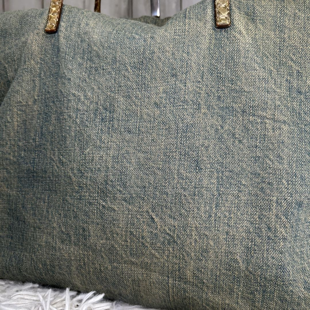 FENDI Hand Bag Tote Purse Denim Blue Authentic