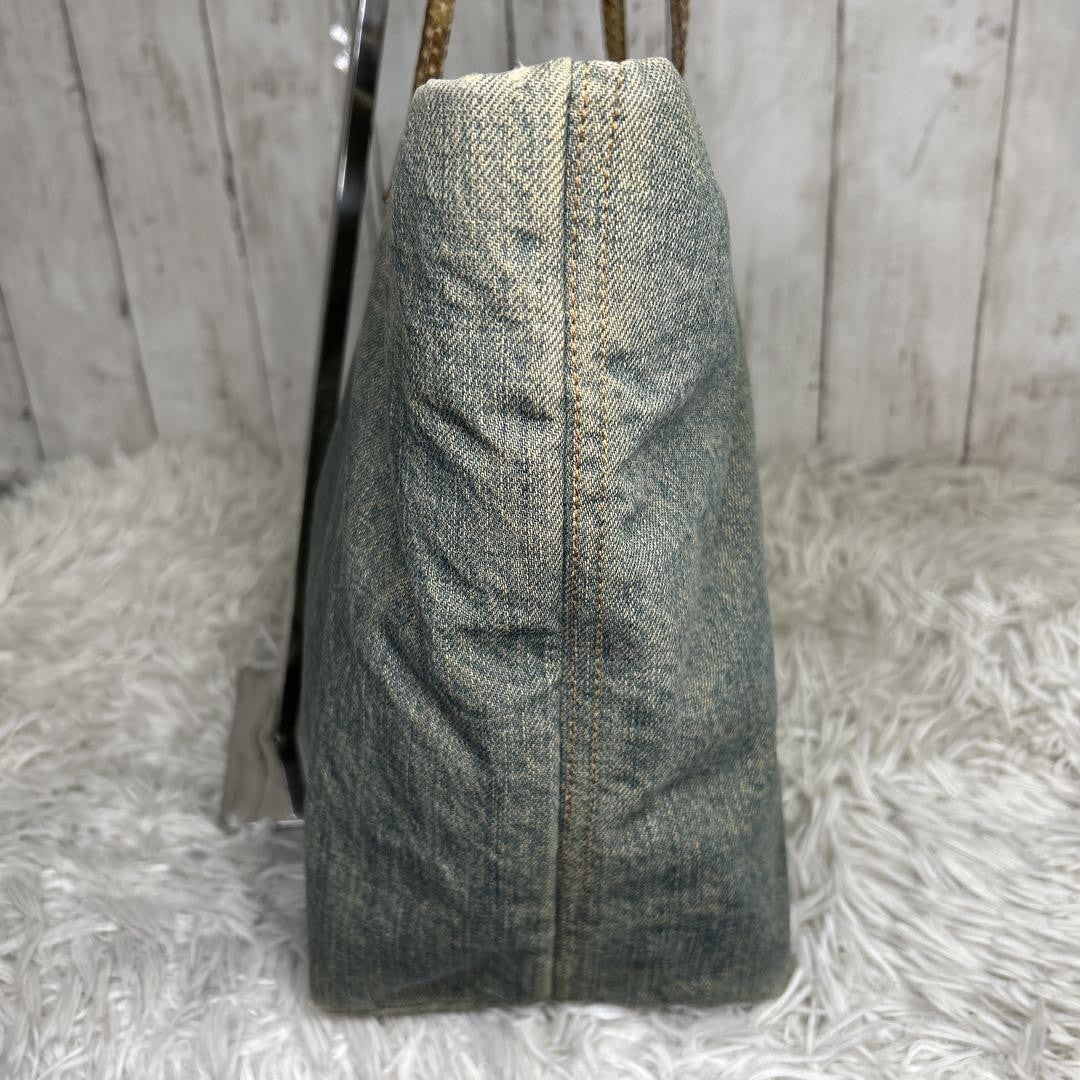 FENDI Hand Bag Tote Purse Denim Blue Authentic