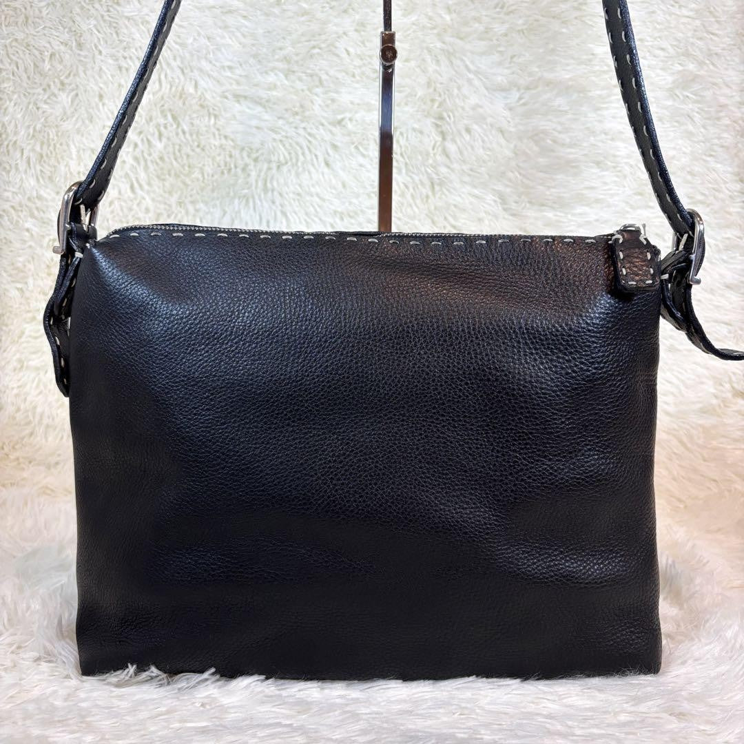 FENDI Shoulder Bag Purse Selleria Leather Black Authentic