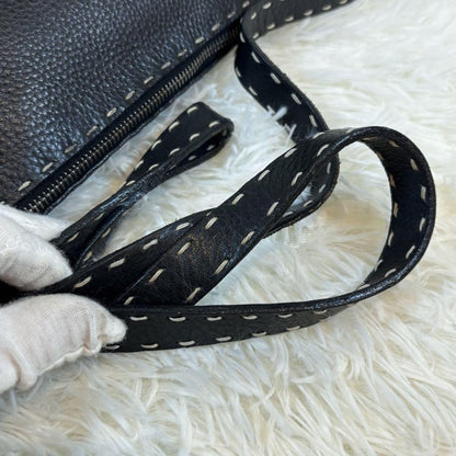 FENDI Shoulder Bag Purse Selleria Leather Black Authentic