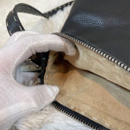 FENDI Shoulder Bag Purse Selleria Leather Black Authentic