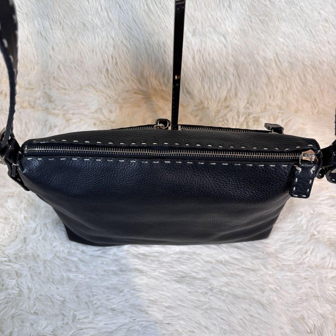 FENDI Shoulder Bag Purse Selleria Leather Black Authentic