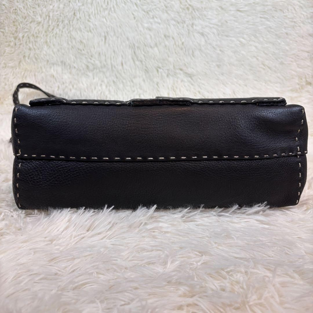 FENDI Shoulder Bag Purse Selleria Leather Black Authentic