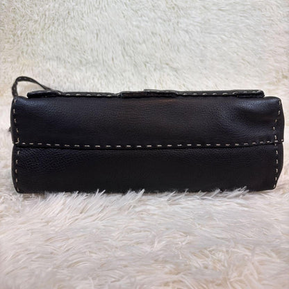 FENDI Shoulder Bag Purse Selleria Leather Black Authentic